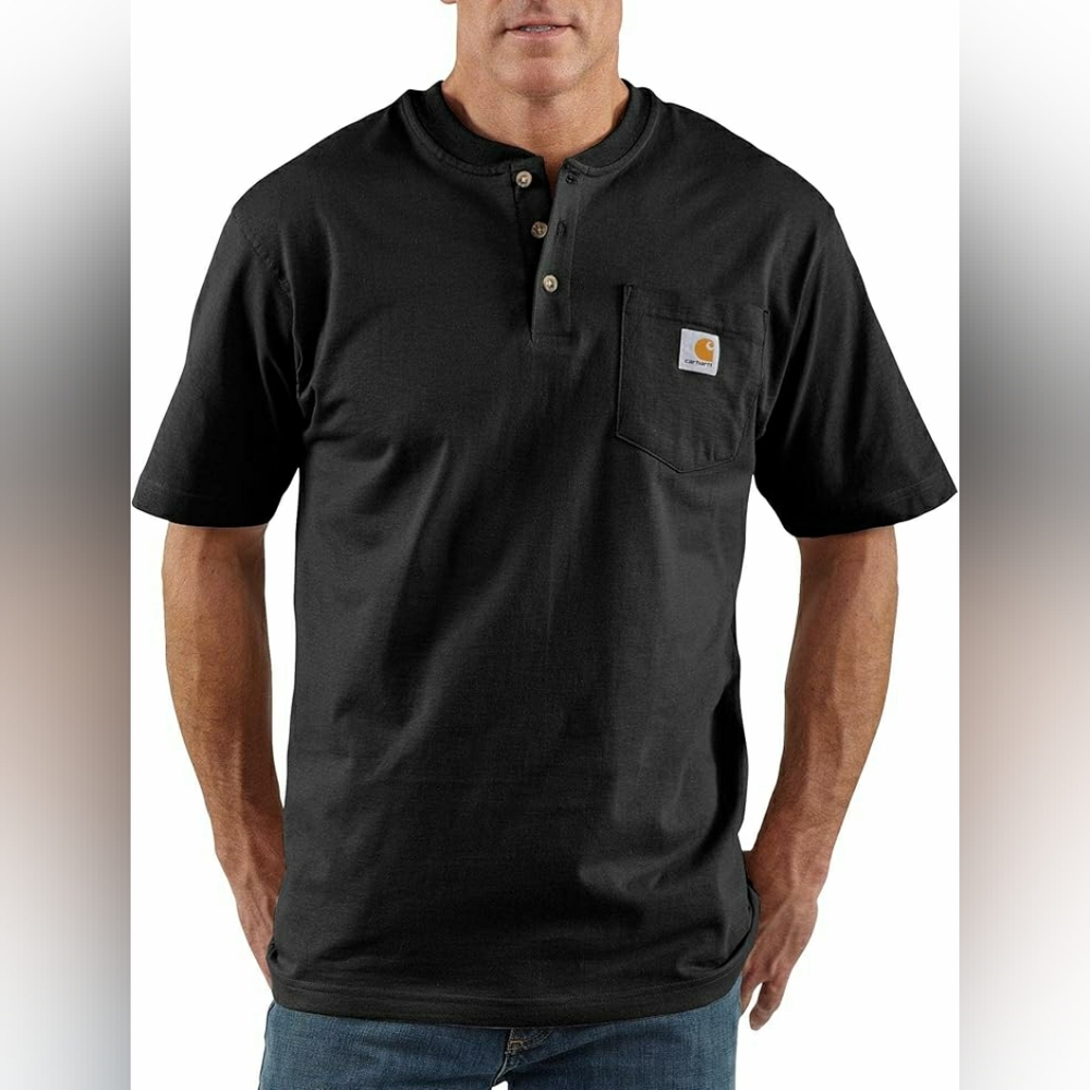 Carhartt T Shirt Pocket Henley Tee Black Heavyweight Loose Fit Logo Work 4XL